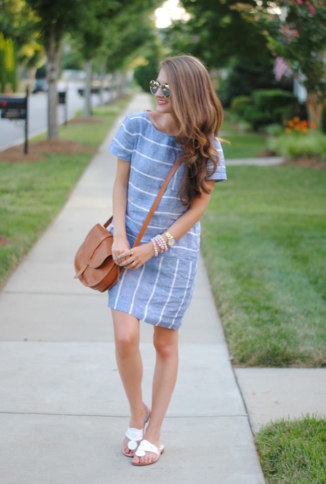 LOFT Lou & Grey Striped Linen Pocket Dress in Pink