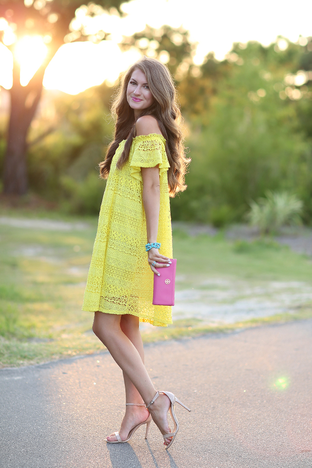 Yellow lace hot sale dress outfit