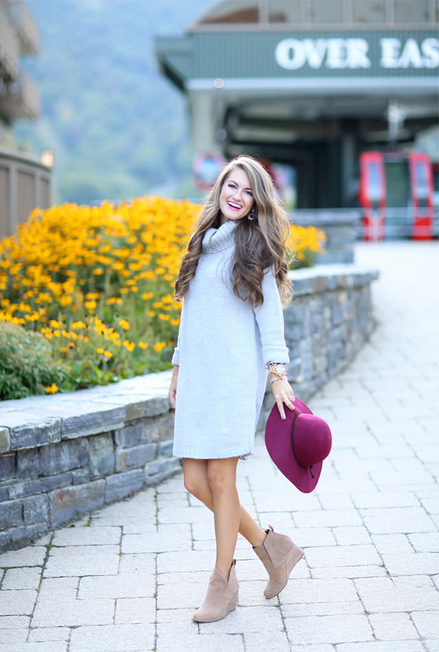 sweater dress and booties