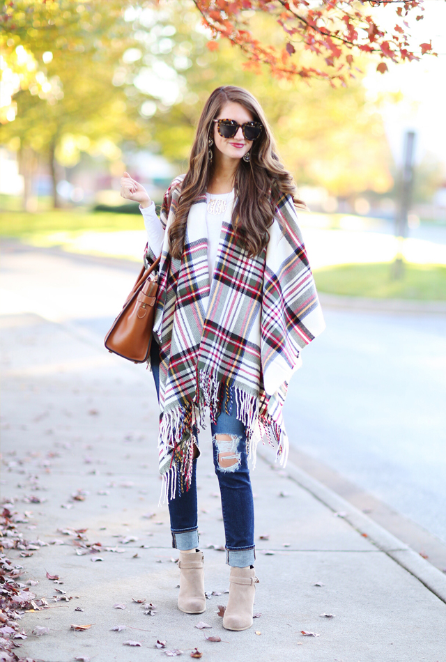 Plaid Poncho – Southern Curls & Pearls