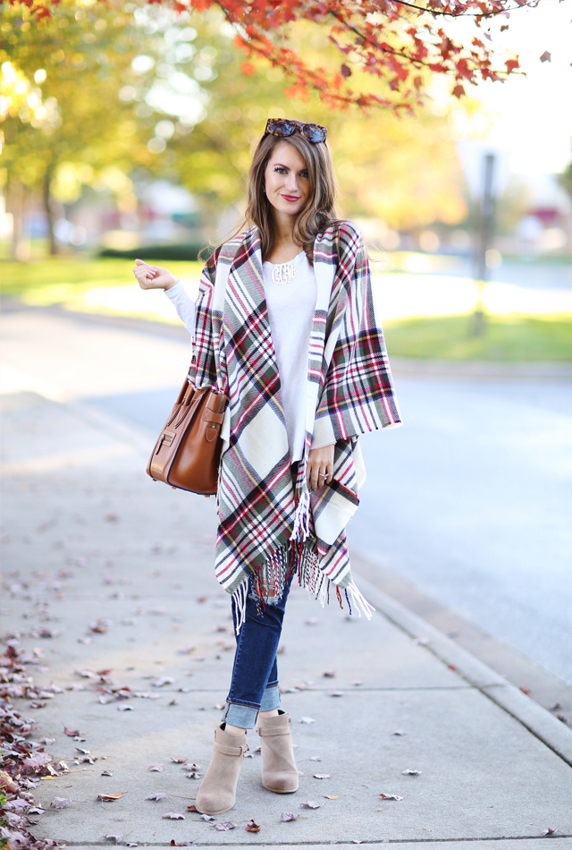 Plaid Poncho – Southern Curls & Pearls