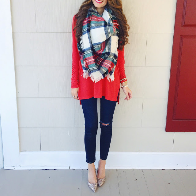 Plaid blanket scarf outfit
