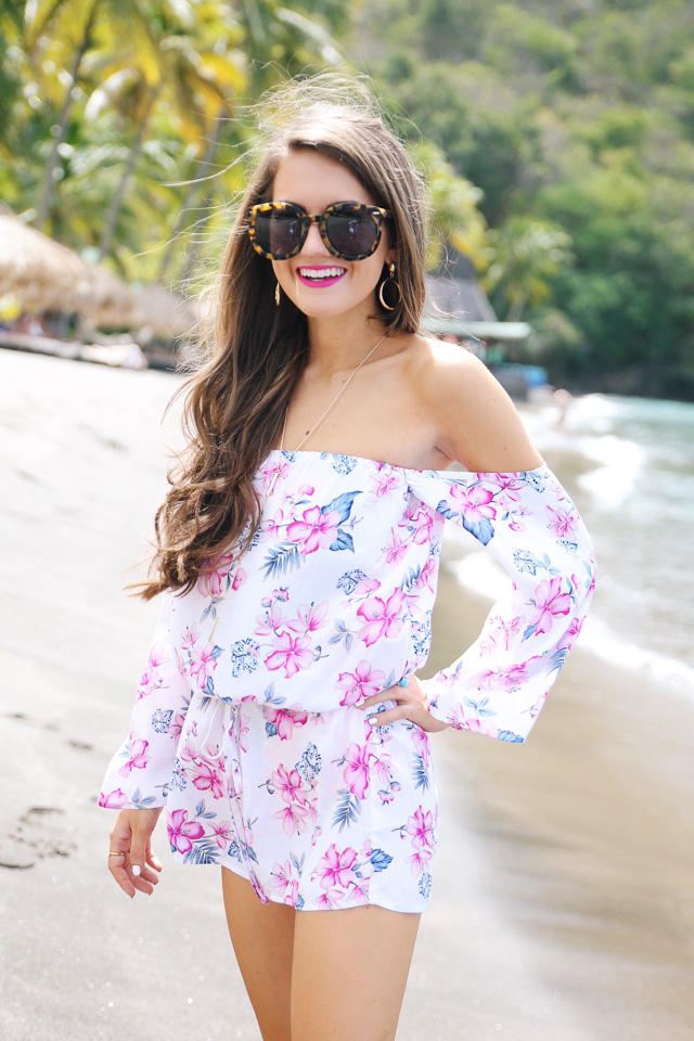 Palm Print Romper - Southern Curls & Pearls