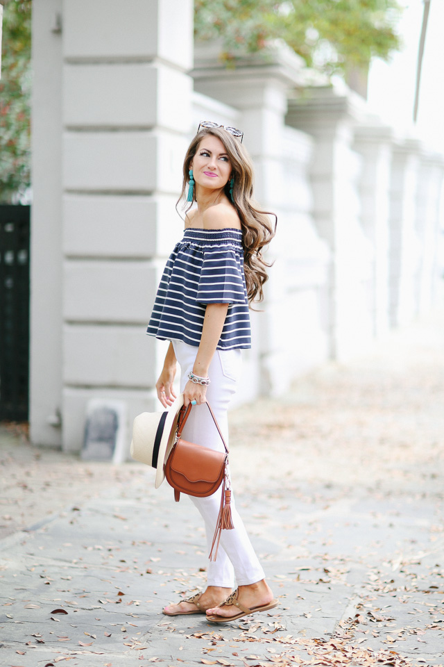 Striped off the shoulder top top