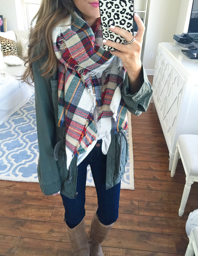 Nordstrom Anniversary Sale plaid blanket scarf and cargo jacket