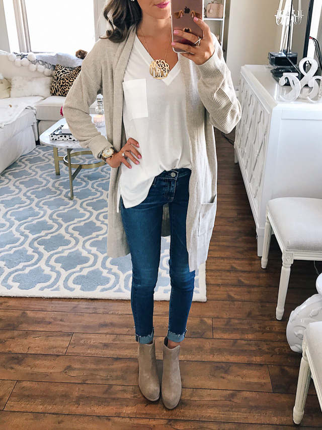 Crisscross sleeve white sweater with monogrammed taupe crossbody bag -  Pinteresting Plans