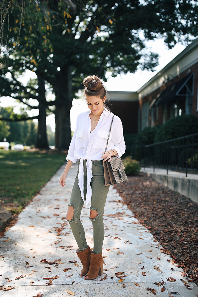 Olive ripped jeans deals
