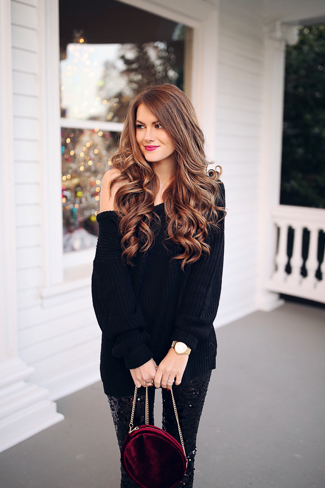 All Black + Sequin Leggings Holiday Look - The Styled Press