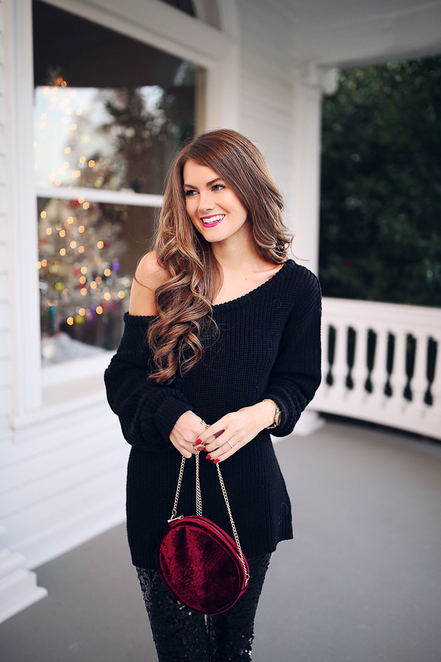 Sequin Leggings Holiday Outfit - Southern Curls & Pearls