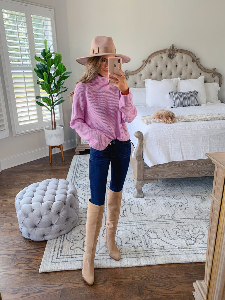 Nordstrom Anniversary Sale Leith Transfer Stitch Turtleneck Sweater in "Pink Bouquet Heather"
