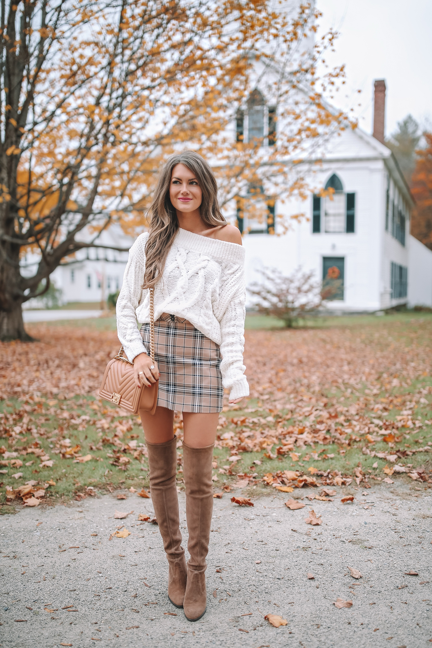 Plaid Skirt with Cable Knit Sweater - Southern Curls & Pearls