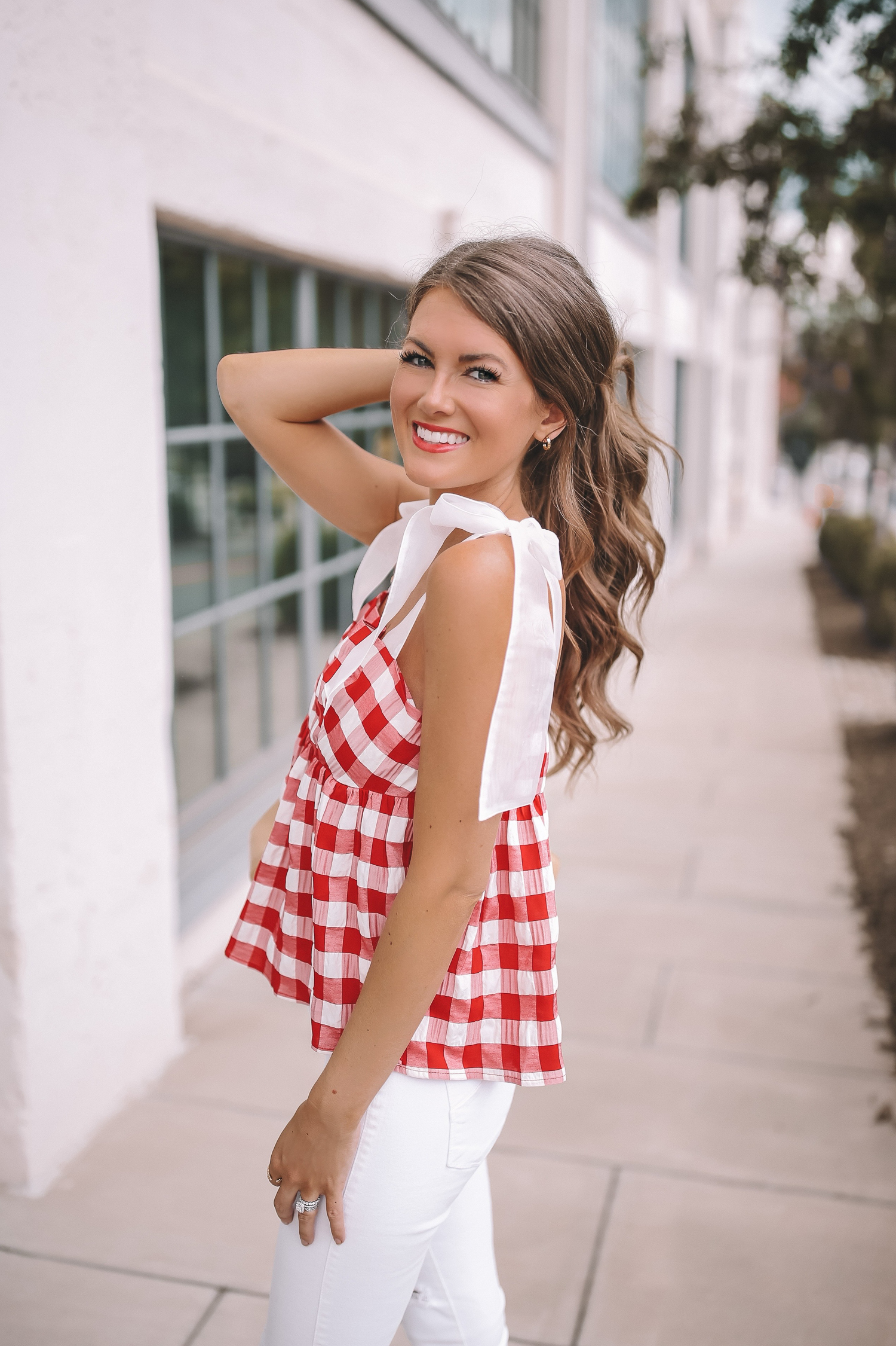 Gingham top outfit sales