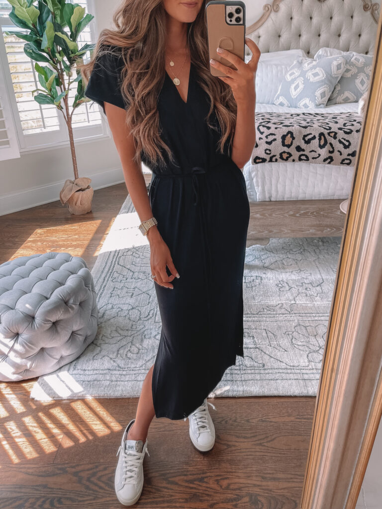 Vince rib double deals v neck dress