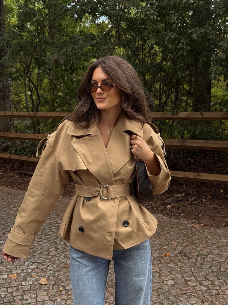 cropped and belted trench coat with jeans for fall 2026